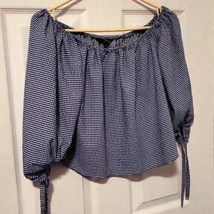 Zara off shoulder puff sleeve with ties top.Blue checkered, US medium
